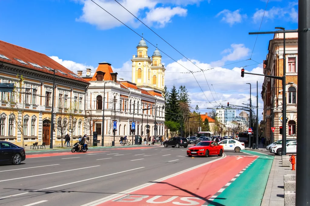 When choosing a car rental in Cluj-Napoca mind the highlighted driving and parking lanes