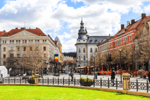 Unirii Square in Cluj-Napoca city